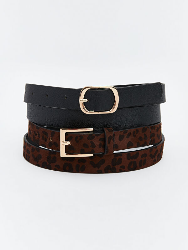 LCW ACCESSORIES Leopard Print Women's Belt 2 Pack