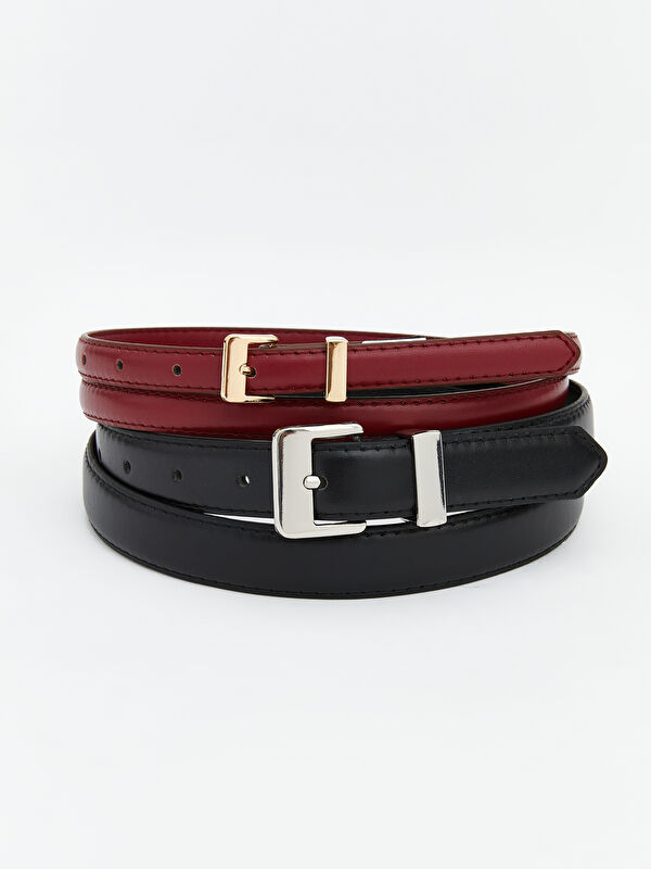 LCW ACCESSORIES Women's Faux Leather Belt 2 Pack