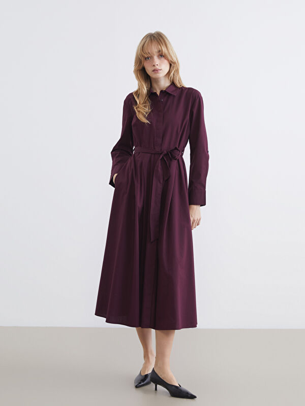LCW Vision Women's Poplin Shirt Dress with Belt