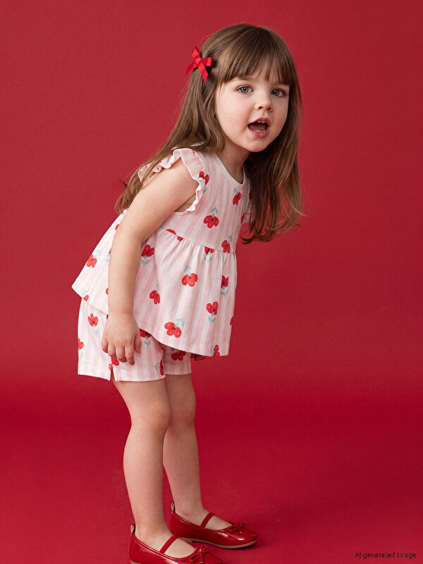 LCW baby Floral-Print Baby Girl Ruffle Blouse and Shorts