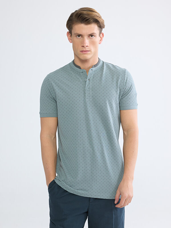 LCWAIKIKI Classic Grandad Collar Printed Men's Pique T-Shirt