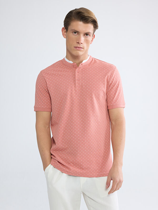 LCWAIKIKI Classic Grandad Collar Printed Men's Pique T-Shirt