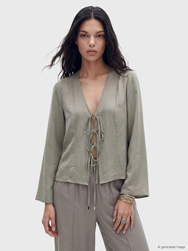 LCW Vision V Neck Tie-detail Modal Blend Blouse