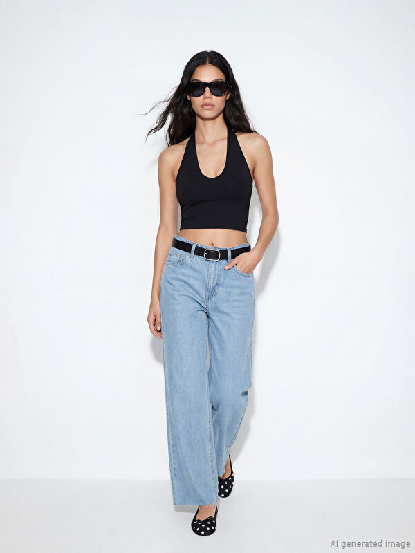 XSIDE Pantalon Jean Femme à Jambe Large