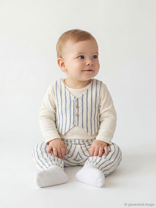 LCW baby Erkek Bebek Çizgili Çıtçıtlı Body ve Pantolon