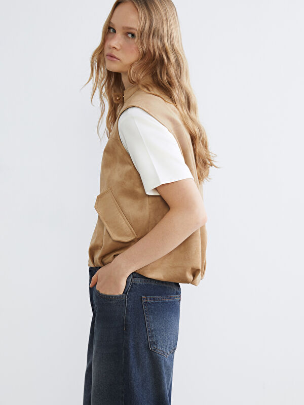 XSIDE Mock Neck Oversize Women's Faux Suede Waistcoat