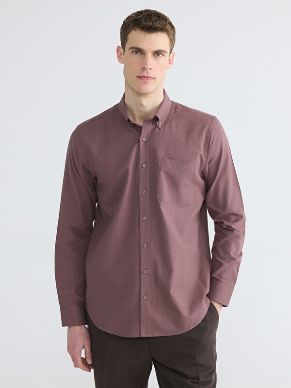 LCWAIKIKI Classic Regular Fit Keten Görünümlü Erkek Gömlek