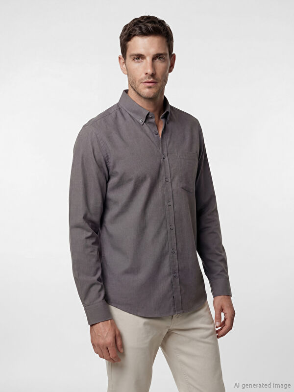 LCWAIKIKI Classic Regular Fit Keten Görünümlü Erkek Gömlek