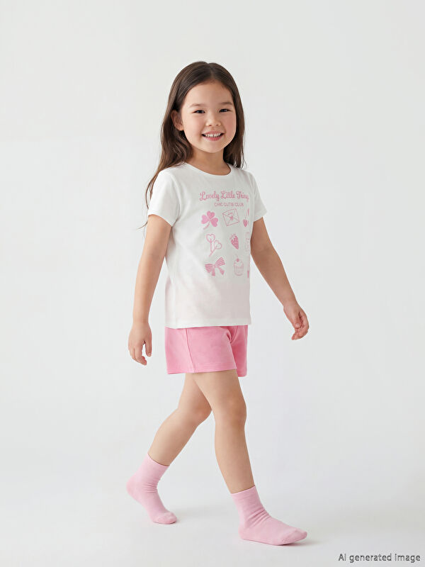 LCW Kids Baskılı Kız Çocuk Şortlu Pijama Takımı