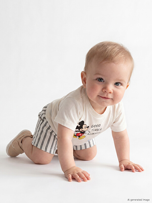 LCW baby فانێك و شۆرتی منداڵی کوڕ چاپکراوی Mickey Mouse