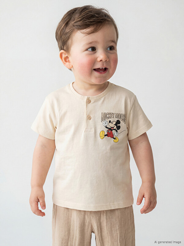LCW baby Mickey Mouse Printed Baby Boys' T-Shirt and Trousers