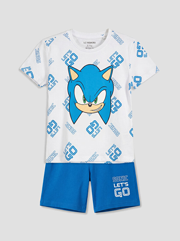 LCW Kids Bisiklet Yaka Sonic Baskılı Erkek Çocuk Pijama Takımı