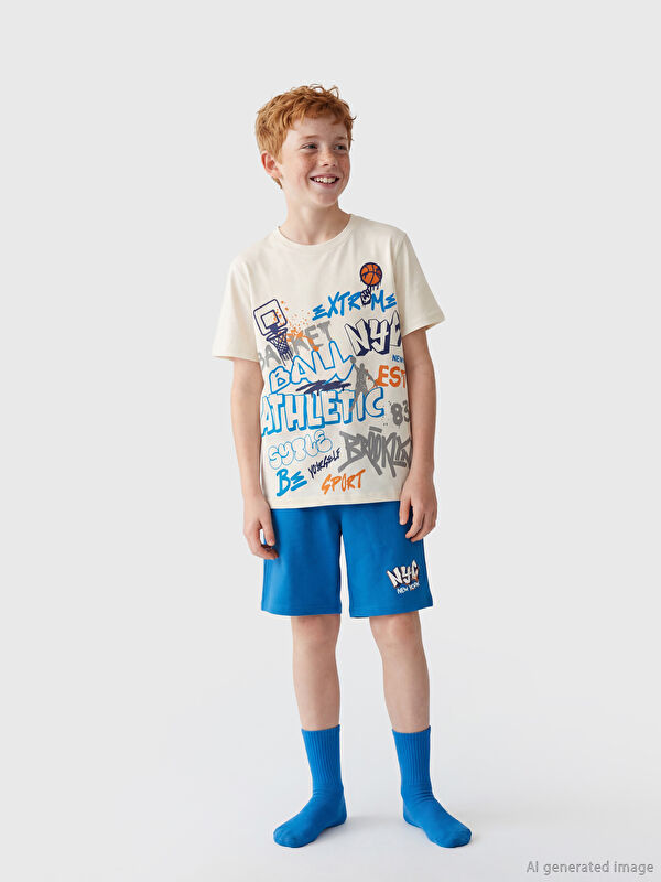 LCW Kids Bisiklet Yaka Erkek Çocuk Şortlu Pijama Takımı
