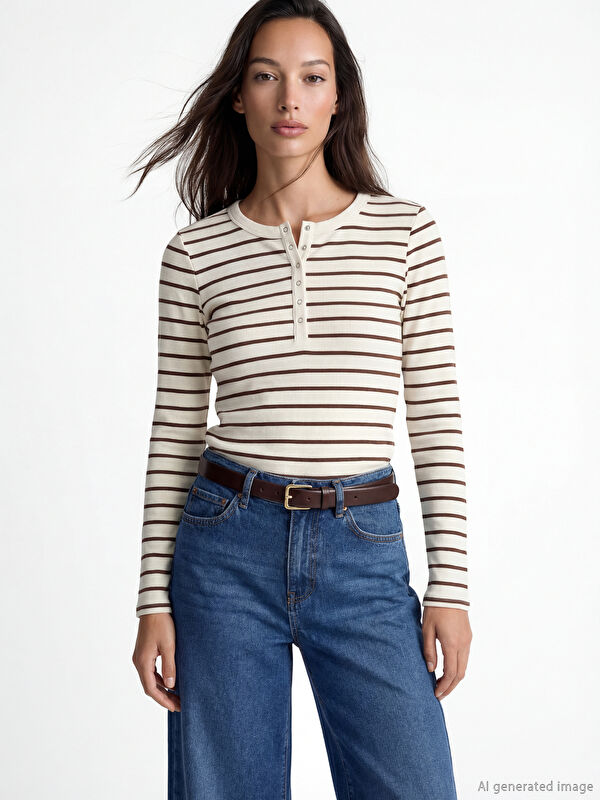 LCW EVERYDAY Crew Neck Striped Women's Body