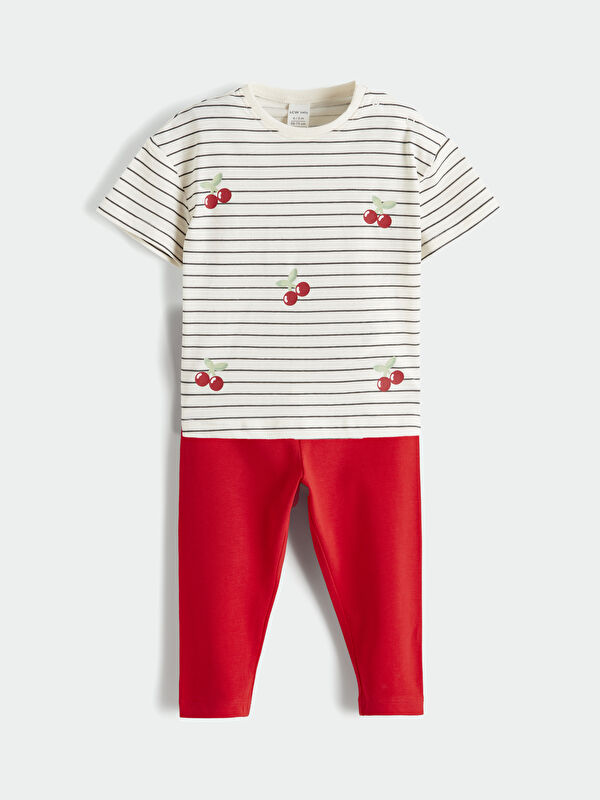 LCW baby Striped Embroidered Baby Girl T-shirt and Leggings