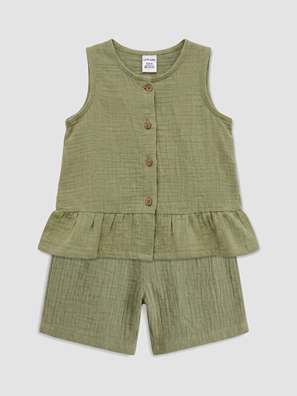LCW baby Crew Neck Baby Girls' Blouse And Shorts 2 Pack