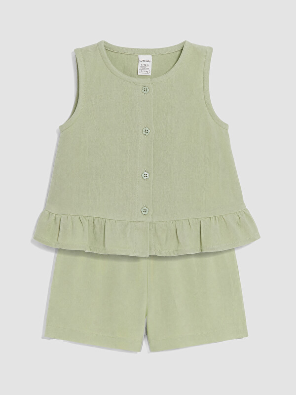 LCW baby Crew Neck Baby Girls' Blouse And Shorts 2 Pack