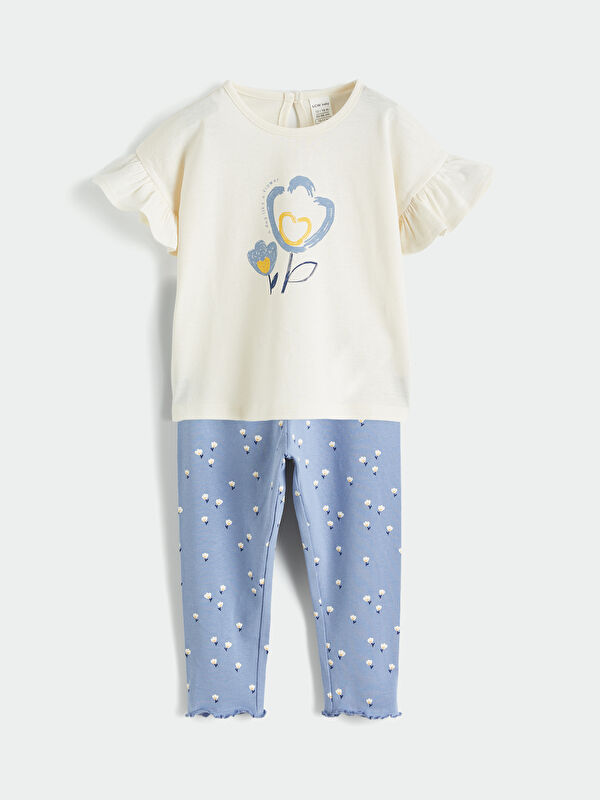 LCW baby Floral-Print Ruffle Baby Girl Blouse and Leggings