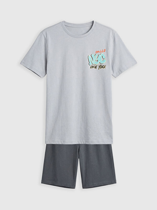 LCW Kids New York Baskılı Erkek Çocuk Şortlu Pijama Takımı