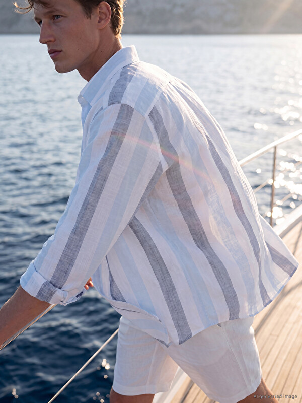 SOUTHBLUE Regular Fit Çizgili Poplin Erkek Gömlek