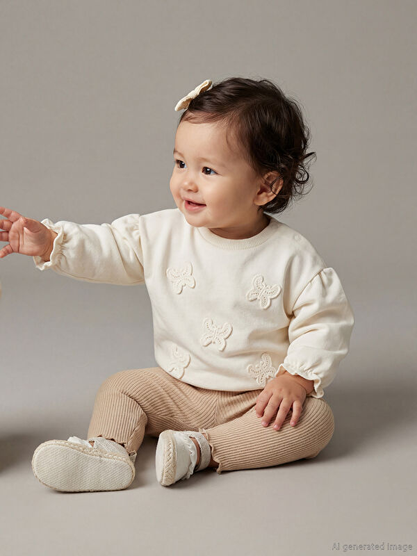 LCW baby Bisiklet Yaka Kız Bebek Sweatshirt ve Tayt