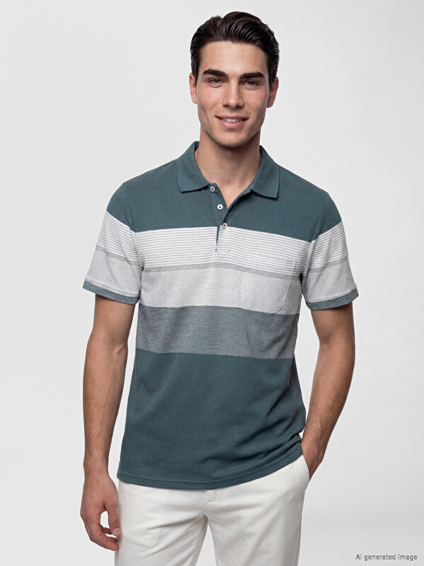 LCWAIKIKI Classic Polo Yaka Renk Bloklu Pike Erkek Tişört