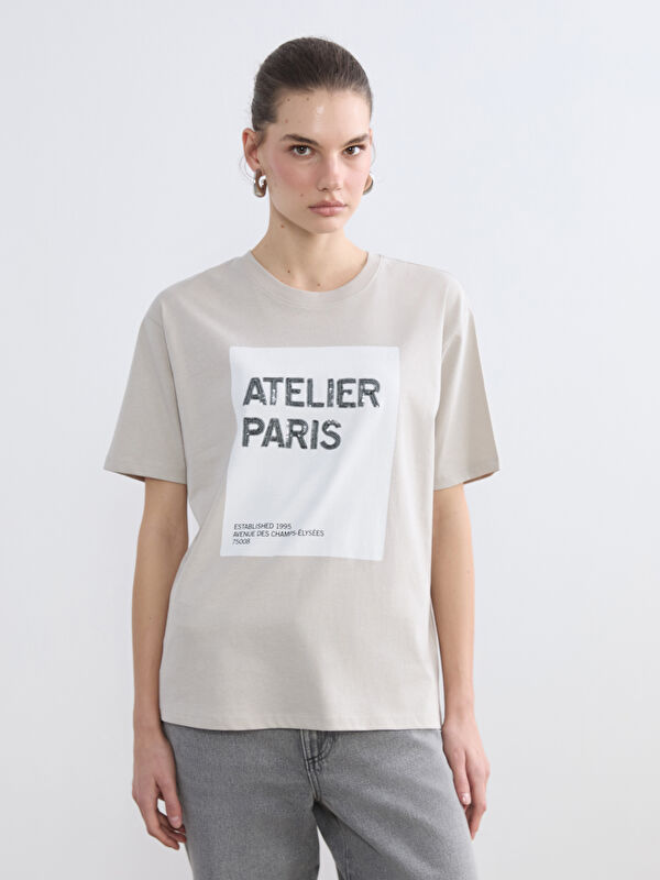 LCW Vision Paris Baskılı Oversize Kadın Tişört
