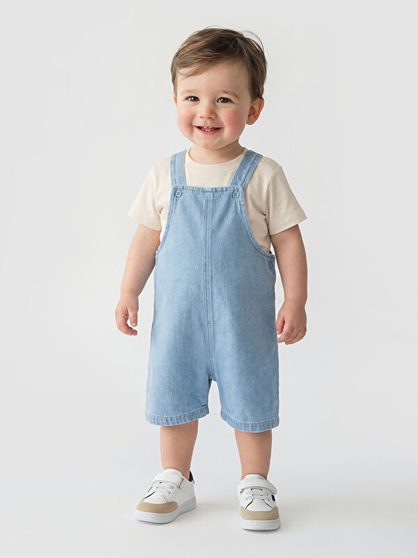 LCW baby Kare Yaka Erkek Bebek Jean Salopet