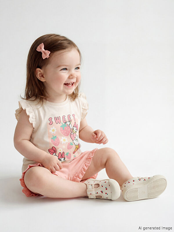 LCW baby Daisy Duck Baskılı Kız Bebek Bluz ve Şort