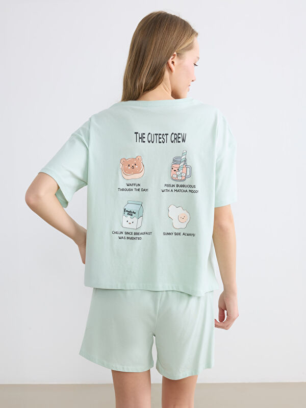 LCW Young Bisiklet Yaka Baskılı Kadın Şortlu Pijama Takımı