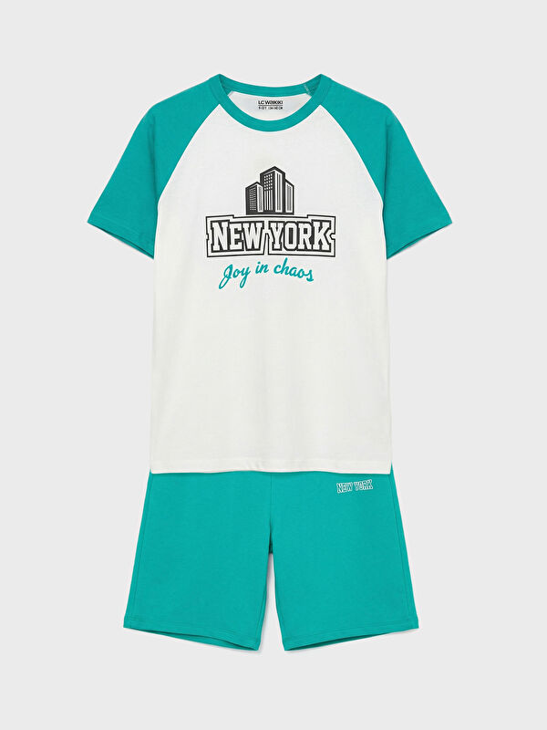 LCW Kids New York Printed Boy's T-Shirt and Shorts Set