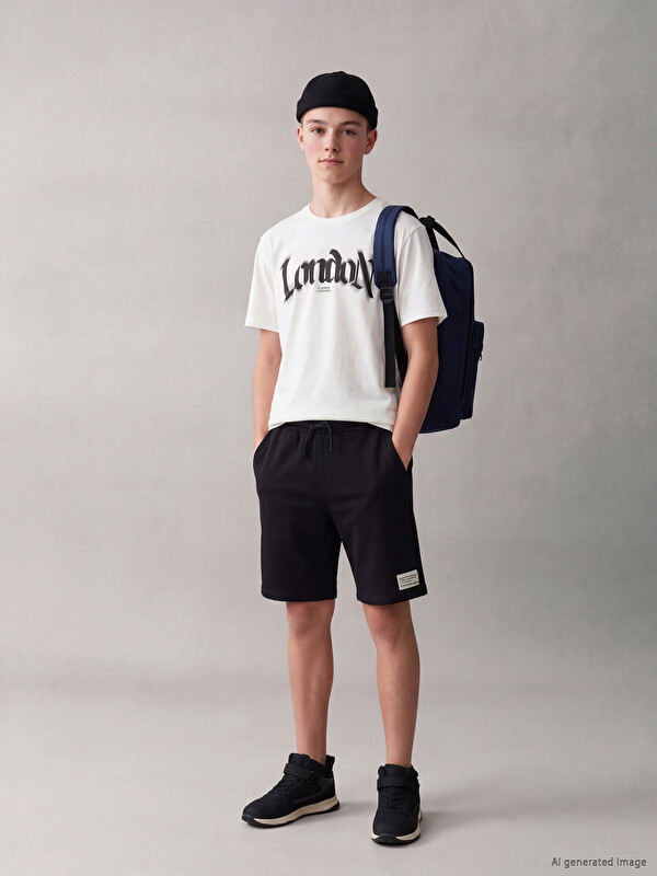 LCW Kids T-shirt et Shorts pour Garçons Imprimés London Col Rond