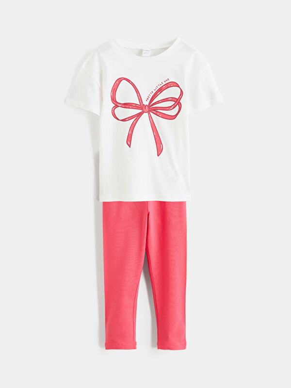 LCW Kids Bow-Print Jersey Tee and Leggings Set for Girls