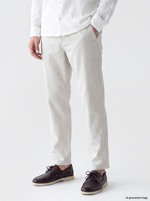 LCWAIKIKI Classic Slim Fit Linen Blend Men's Chino Trousers