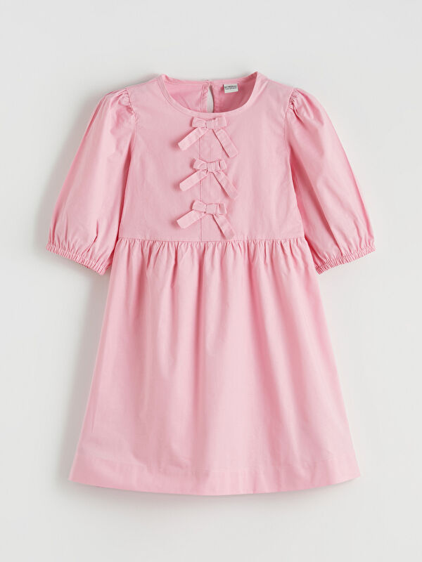 LCW Kids Crew Neck Bow Detailed Girls' Dress