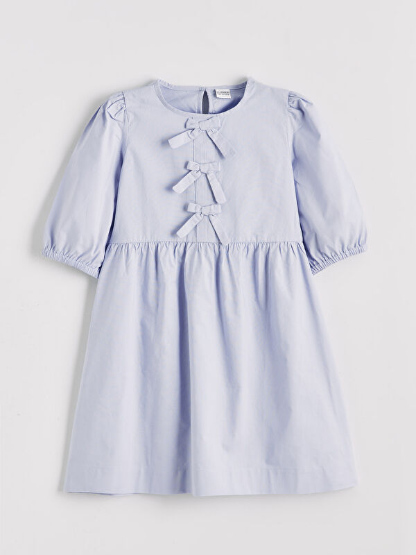 LCW Kids Crew Neck Bow Detailed Girls' Dress