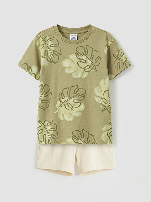 LCW baby Crew Neck Printed Baby Boy T-Shirt and Shorts Set