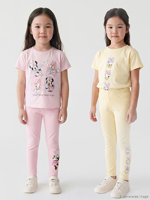 LCW Kids Colanți Imprimați Daisy Duck pentru Fete, Pachet de 2