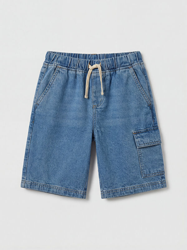 LCW Kids Elastic Waist Cargo Pocket Boys' Denim Shorts