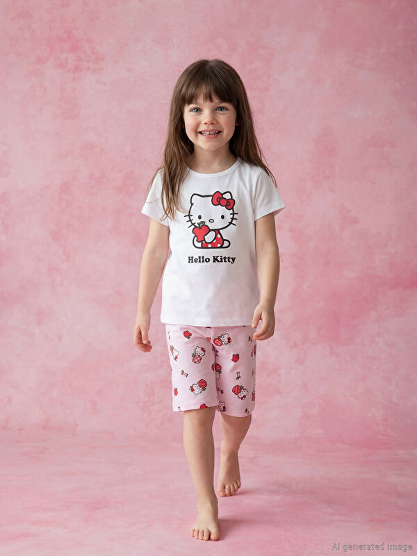 LCW Kids Hello Kitty Baskılı Kız Çocuk Şortlu Pijama Takımı