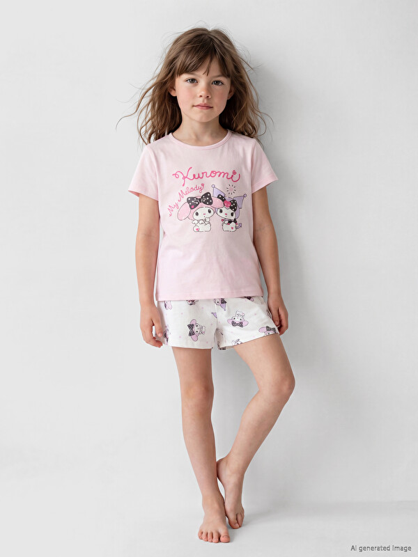 LCW Kids Hello Kitty Baskılı Kız Çocuk Şortlu Pijama Takımı