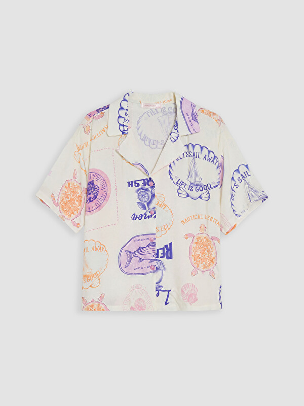LCW DREAM Gömlek Yaka Desenli Kadın Pijama Üst