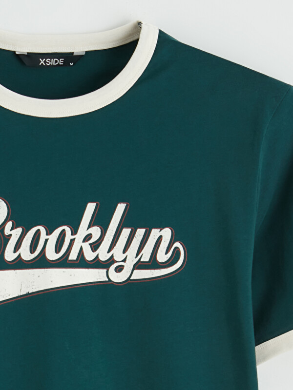 XSIDE Yeşil Bisiklet Yaka Brooklyn Baskılı Erkek Tişört - S6FG56Z8