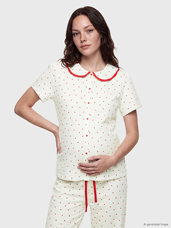 LCW DREAM Bebe Yaka Puantiyeli Hamile Pijama Takımı
