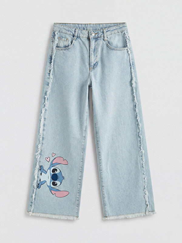 LCW Kids Wideleg Stitch Baskılı Kız Çocuk Jean Pantolon