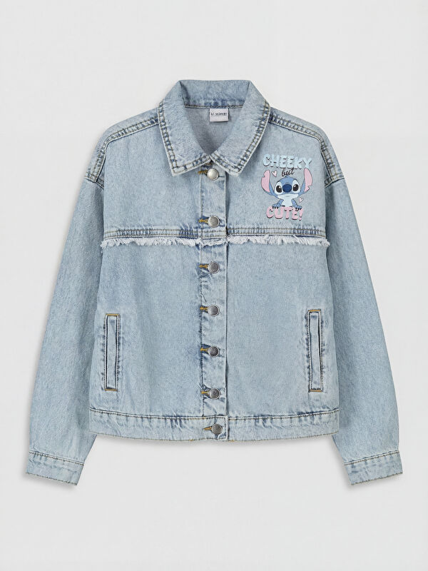 LCW Kids Stitch Baskılı Kız Çocuk Jean Ceket