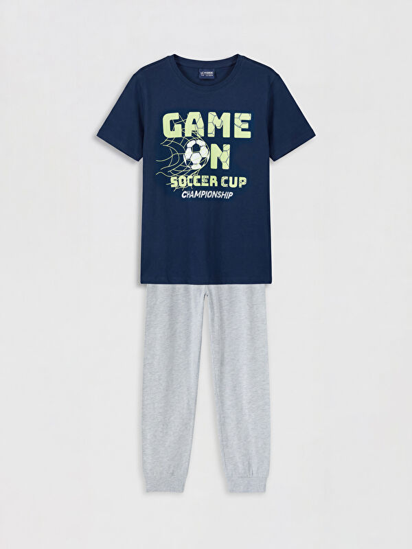 LCW Kids Crew Neck Printed Boys' Pyjamas Set