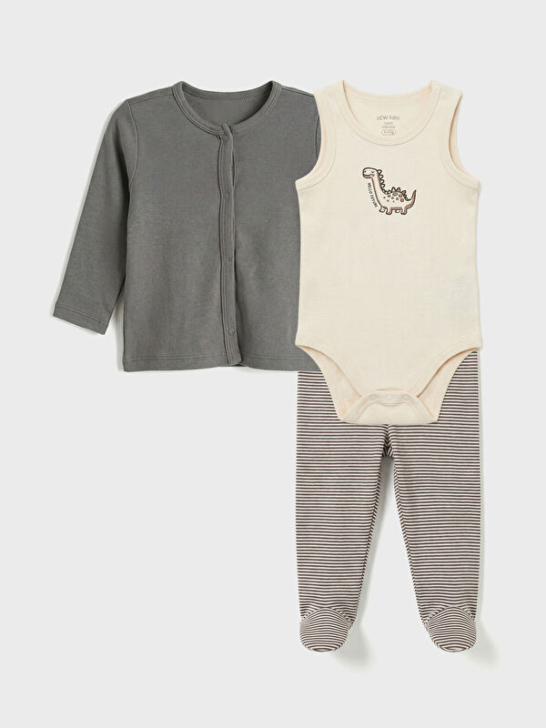 LCW baby Baby Boy Cardigan, Bodysuit, and Footed Pants Set