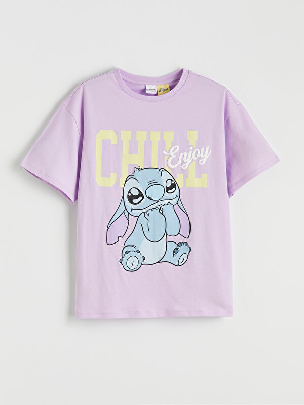 LCW Kids Stitch Baskılı Bisiklet Yaka Kız Çocuk Tişört