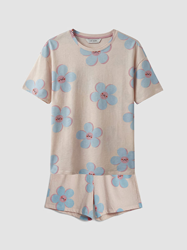 LCW Young Bisiklet Yaka Çiçek Desenli Kadın Pijama Takım